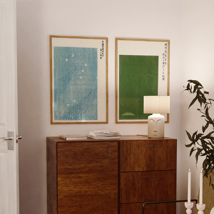 Blue and Green Woodblock Set of 2