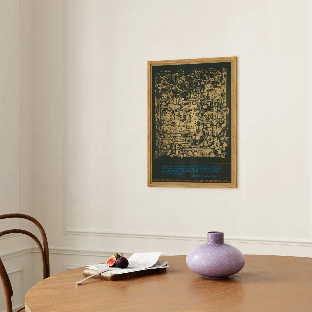 A Poster for Peace by Arthur Secunda minimalist abstract wall art print with black and beige tones and blue text
