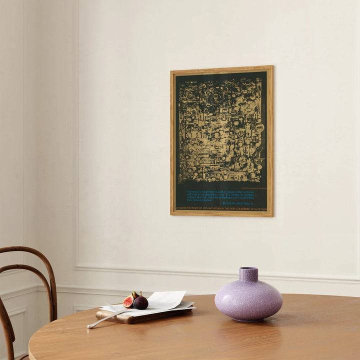 A Poster for Peace by Arthur Secunda minimalist abstract wall art print with black and beige tones and blue text