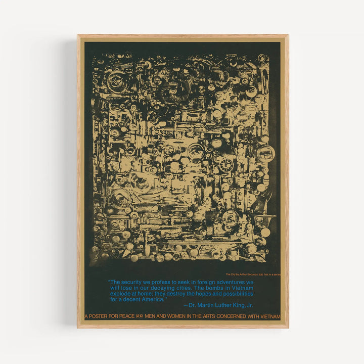 A Poster for Peace by Arthur Secunda, abstract art print with dark green and beige tones, vintage poster style wall art.