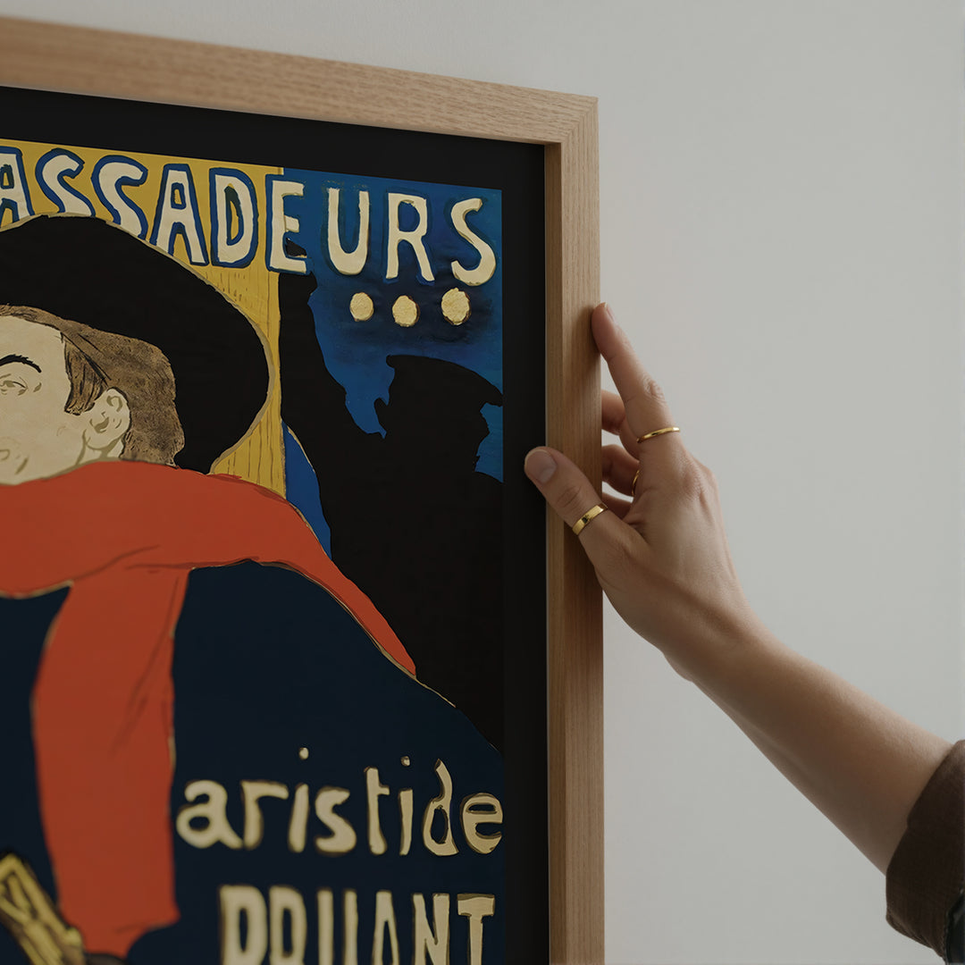 Ambassadeurs by Henri de Toulouse-Lautrec Poster featuring vintage style with dark blue, red, and yellow tones wall art.