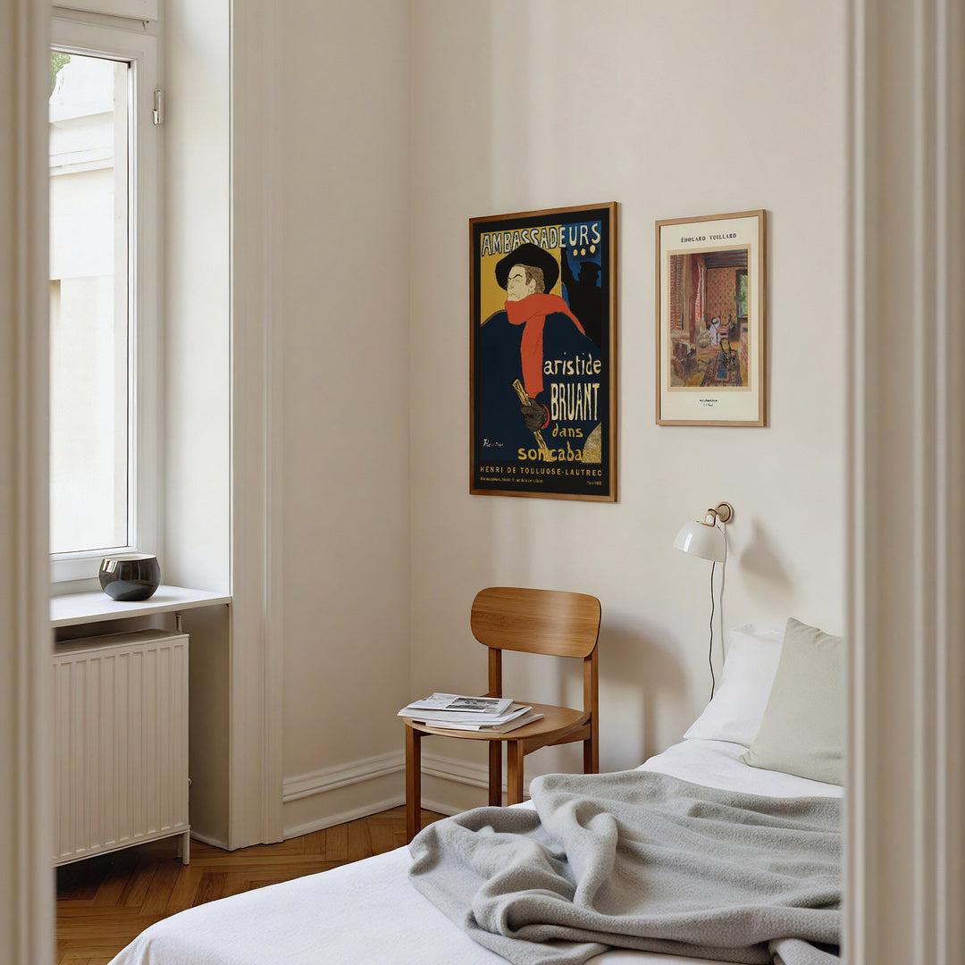 Ambassadeurs by Henri de Toulouse-Lautrec Poster, vintage art print with dark blue, yellow, and red colors in a framed poster.