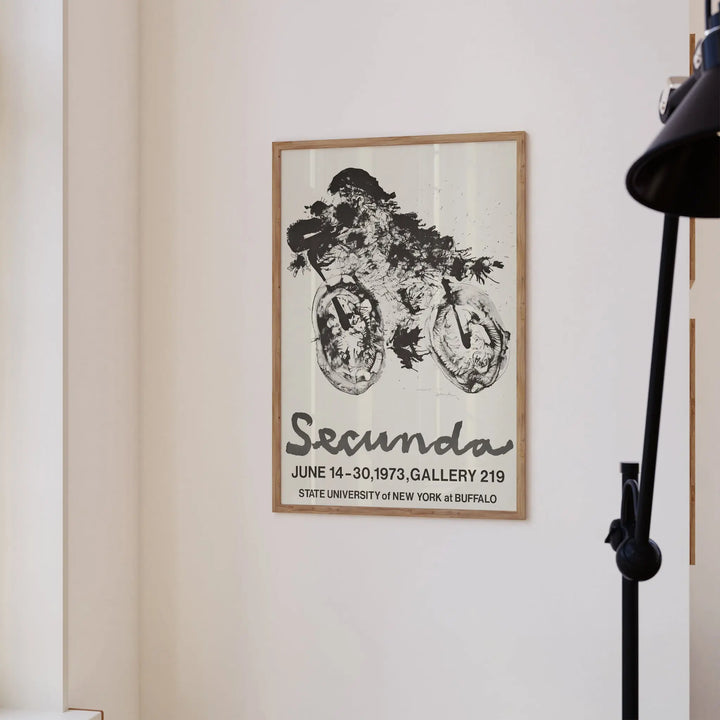 Arthur Secunda Exhibition Poster in black and white abstract style with bold typography, framed poster wall art.