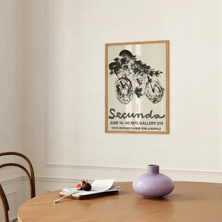 Arthur Secunda Exhibition Poster with abstract black ink art on beige background, minimalist framed wall art print.