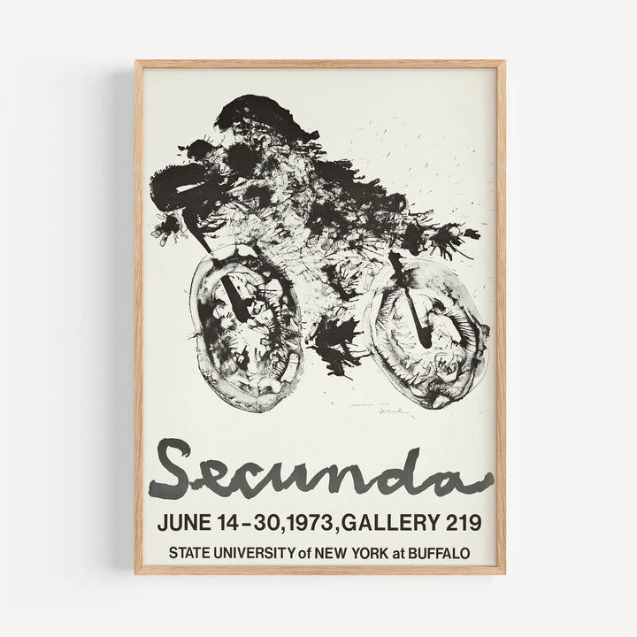 Arthur Secunda Exhibition Poster featuring abstract black ink bicycle on off-white background, minimalist art print