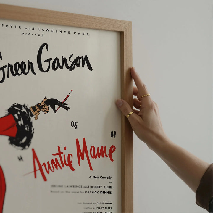 Auntie Mame Vintage Broadway Poster featuring retro illustration, bold red and black typography, art print wall art