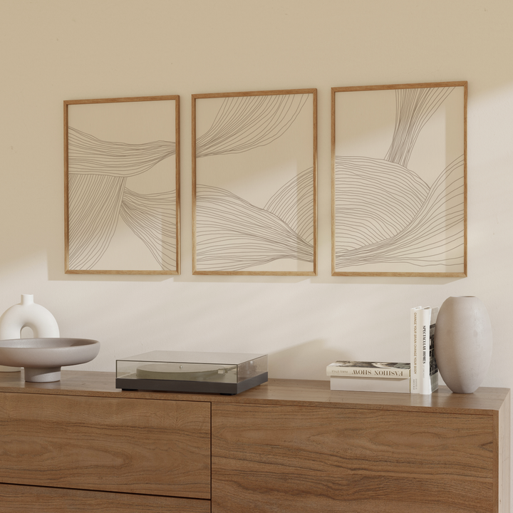 Beige lines poster set of 3