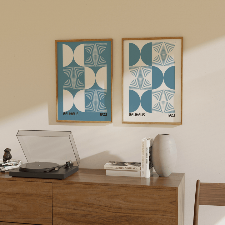 Bauhaus Half Circles in Blue Poster Set of 2 - Poster Room