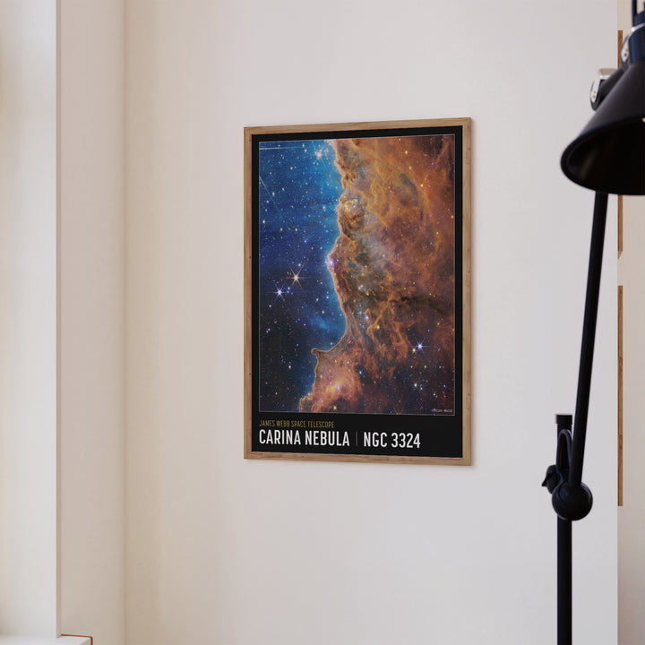 Close-up of Carina Nebula poster print detail, high-resolution matte finish showing star formations and luminous plasma clouds