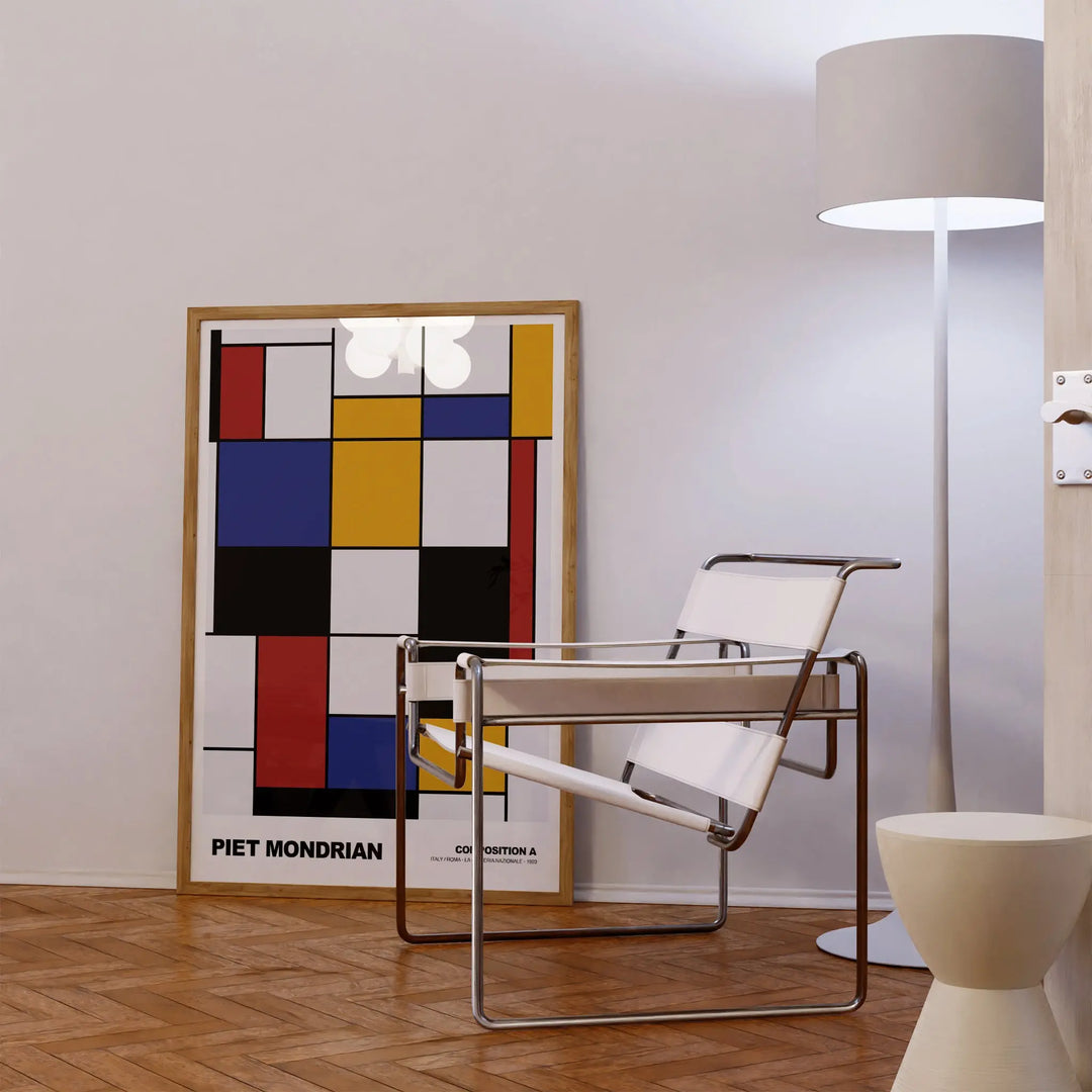 Composition with Red, Yellow and Blue by Piet Mondrian Poster, abstract minimalist art print with primary colors and geometric design