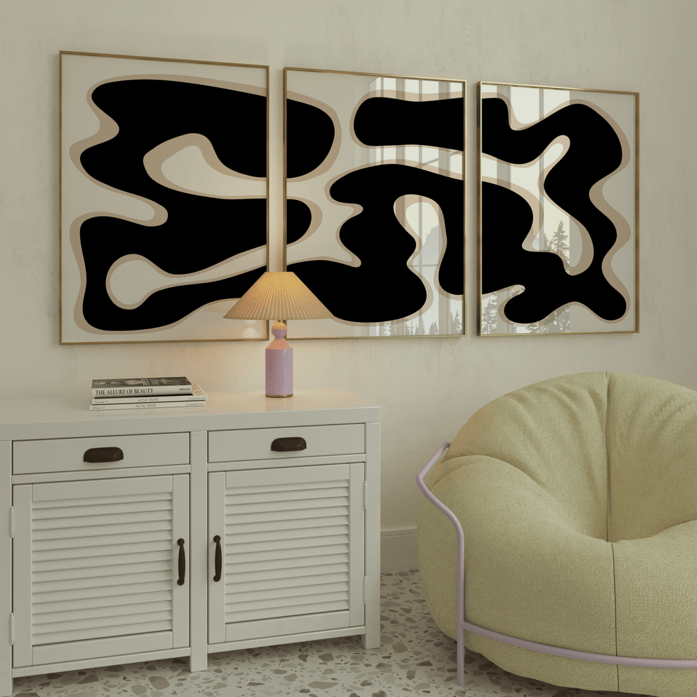 Curves in Black and Beige Poster Set - Poster Room