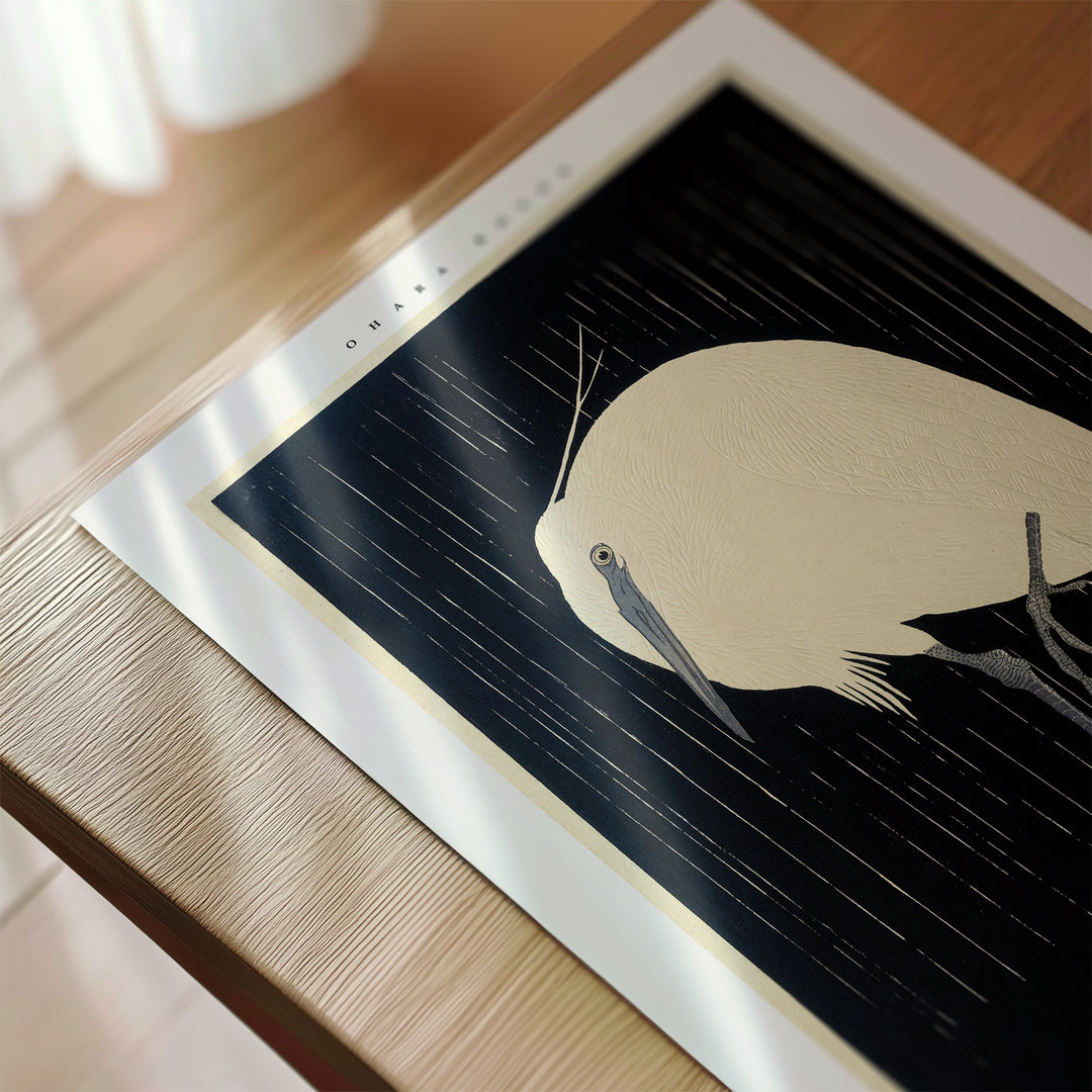 Egret in the Rain by Ohara Koson Poster