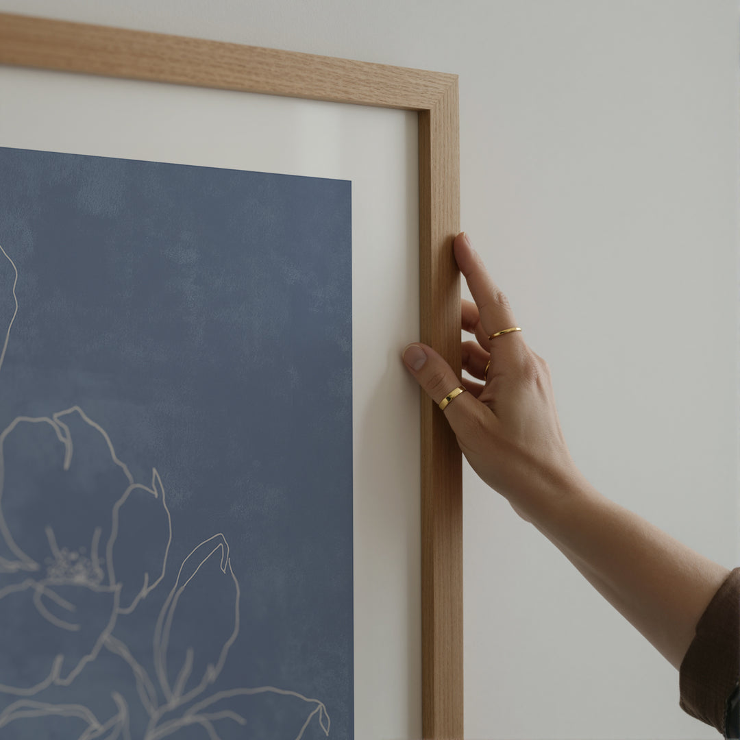 Flower Outline on Blue Poster