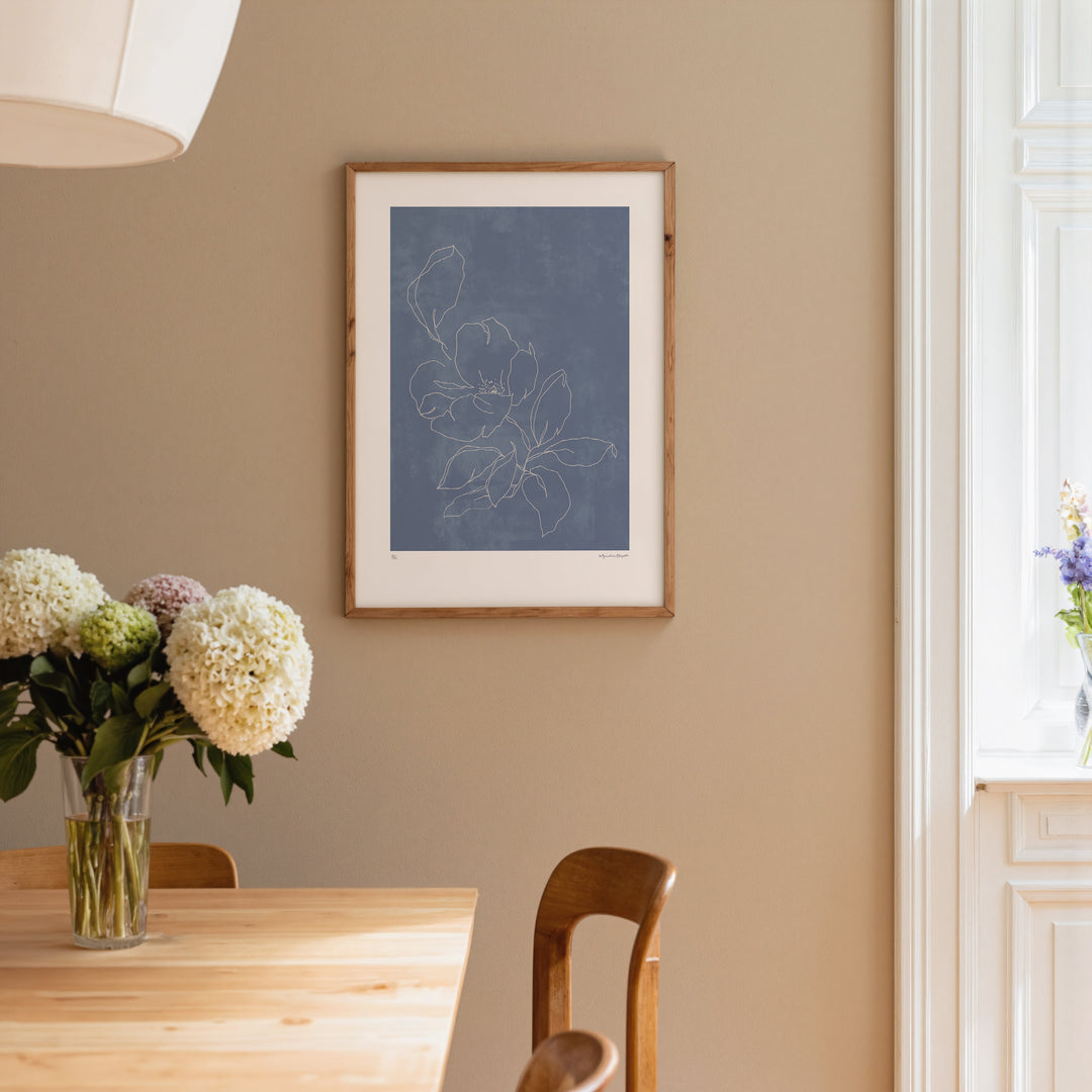 Flower Outline on Blue Poster