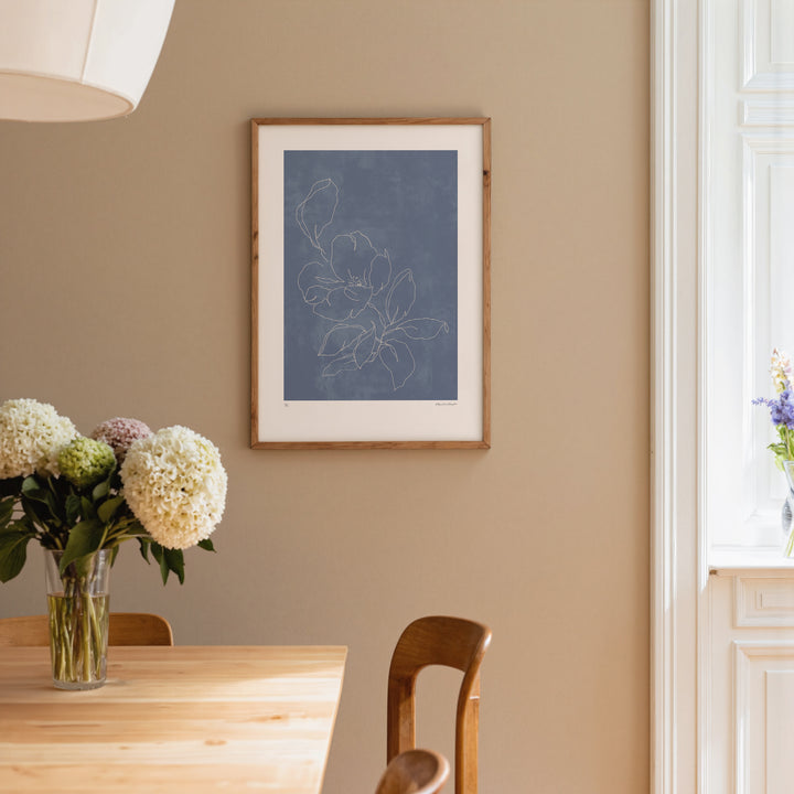 Flower Outline on Blue Poster