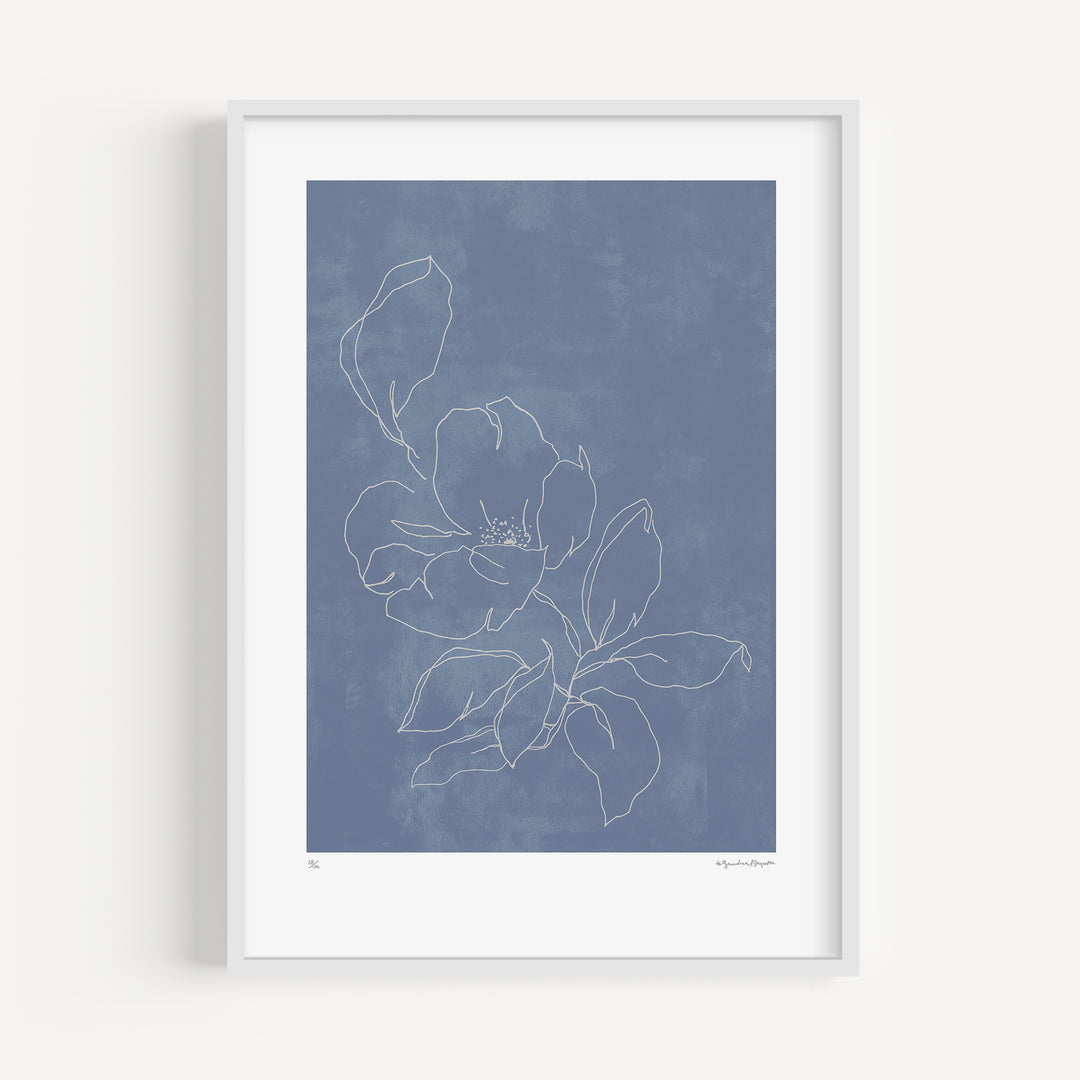 Flower Outline on Blue Poster