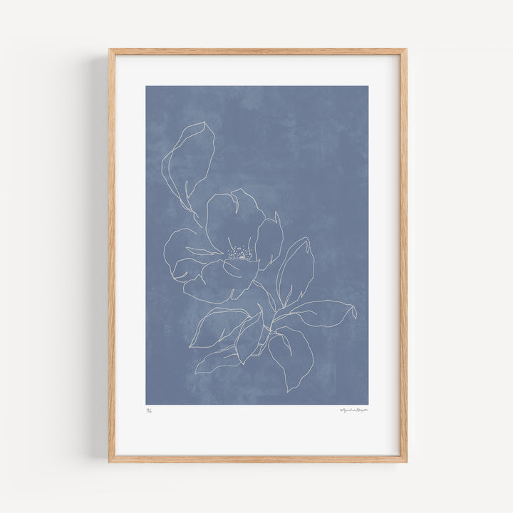 Flower Outline on Blue Poster