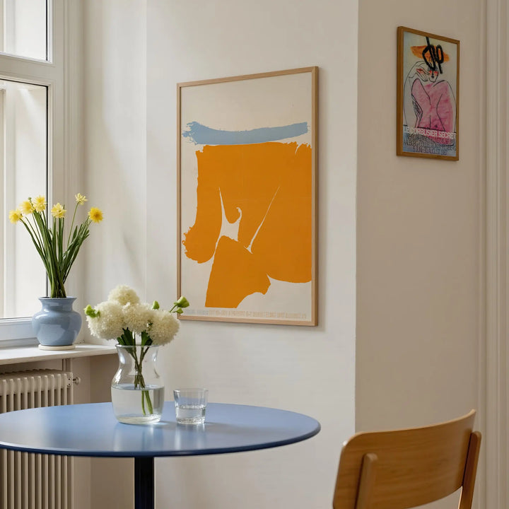 Friedel Dzubas Exhibition Poster abstract minimalist wall art in orange and blue framed poster
