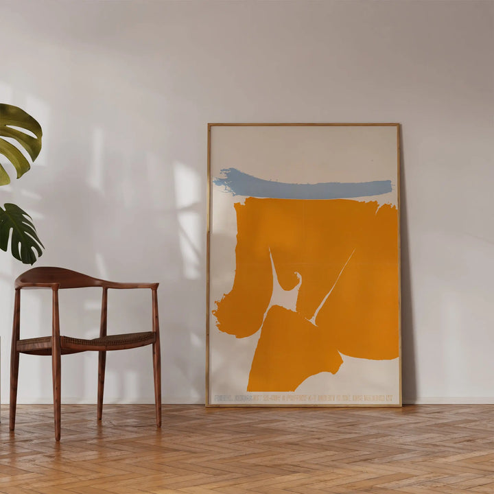 Friedel Dzubas Exhibition Poster abstract art print featuring bold orange and muted blue shapes on beige background