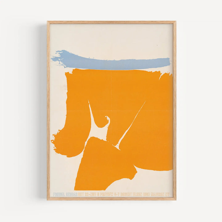 Friedel Dzubas Exhibition Poster abstract minimalist design with bold orange and light blue shapes on off-white background wall art