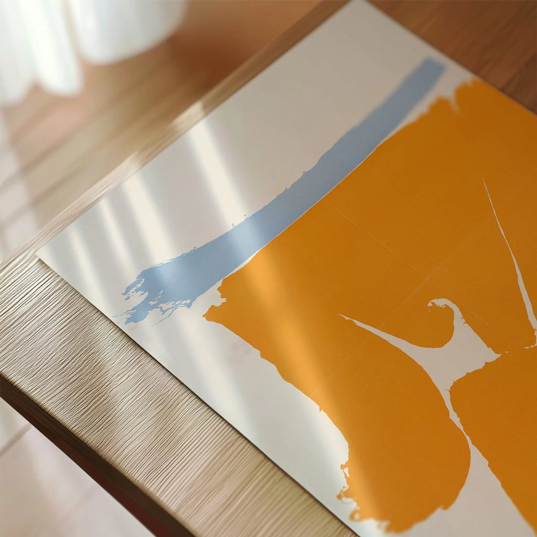 Friedel Dzubas Exhibition Poster with abstract minimalist design in orange, white, and soft blue art print.