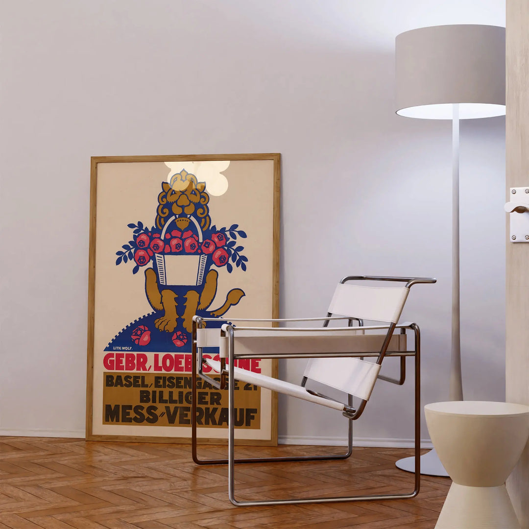 Gebr. Loeb Söhne Vintage Poster vintage art print with bold navy, red, and beige colors framed wall art.
