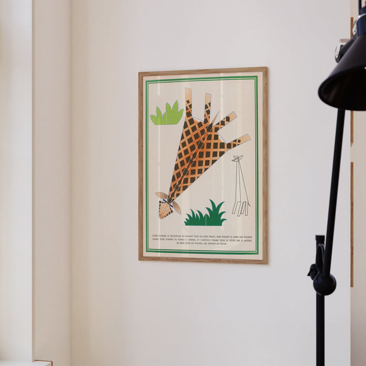 Giraffe Origami French Vintage Poster