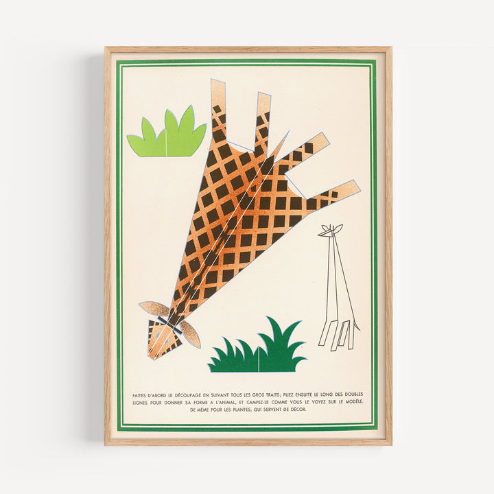 Giraffe Origami French Vintage Poster