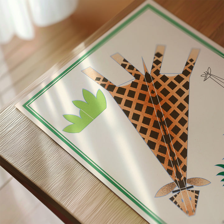 Giraffe Origami French Vintage Poster