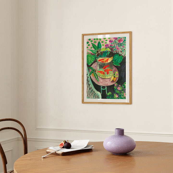 Goldfishes by Henri Matisse Poster, abstract style with bright orange, green, and pink colors, framed art print.