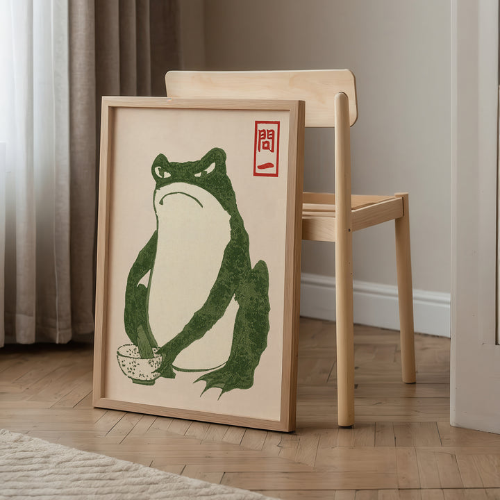 Green Woodblock Frog 2 Poster