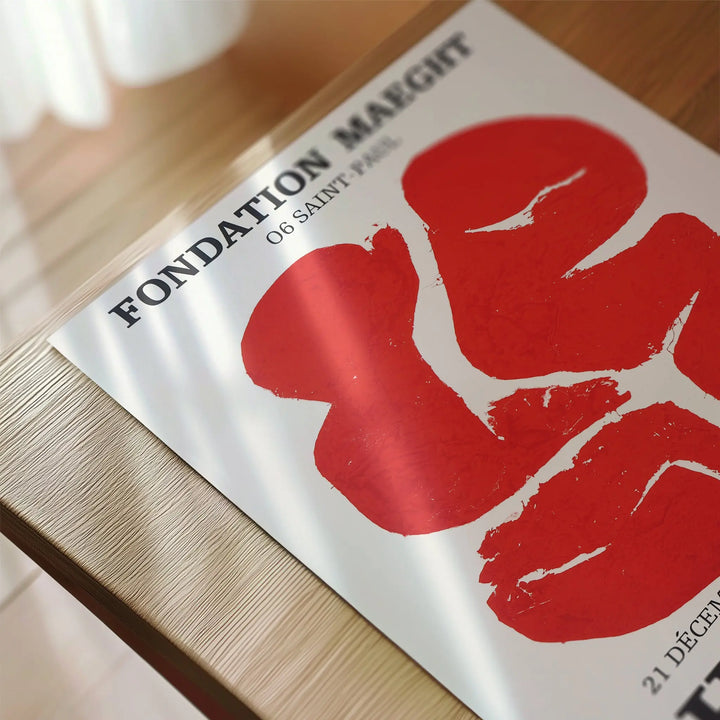 Simon Hantai Exhibition Poster featuring abstract red brushstrokes on white background, minimalist art print.