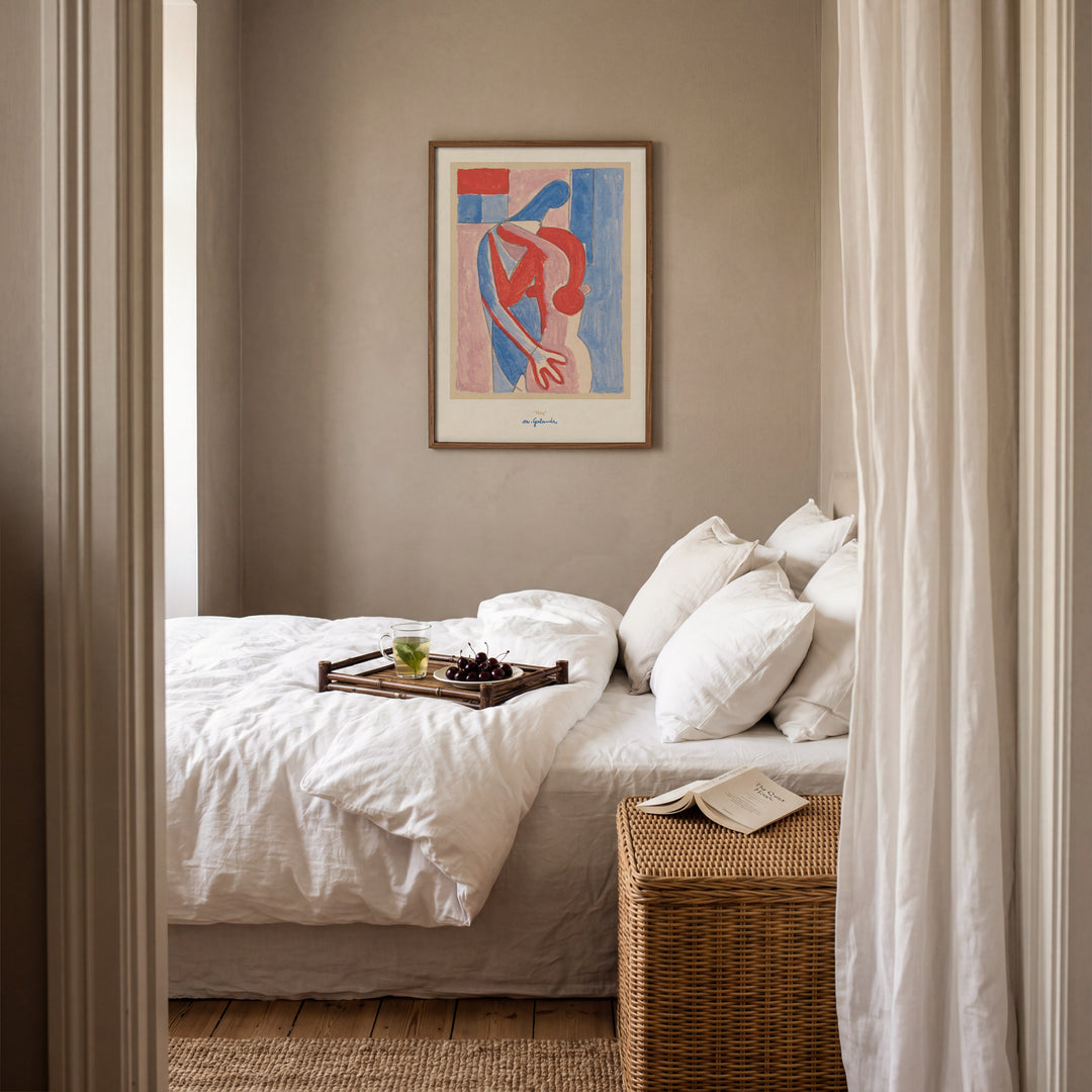 Hug by Mikuláš Galanda Poster featuring minimalist abstract art in red and blue tones on a framed wall art print