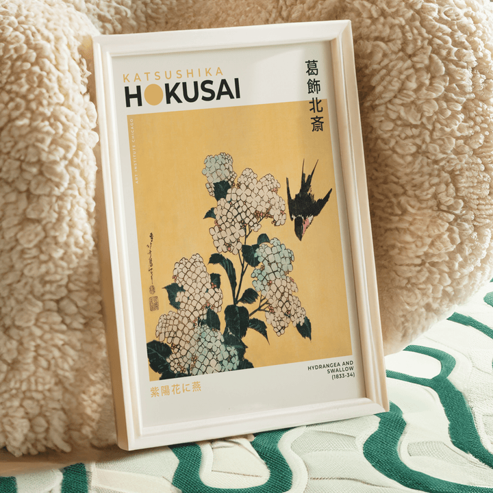 Hydrangea and Swallow by Katsushika Hokusai Poster - Poster Room