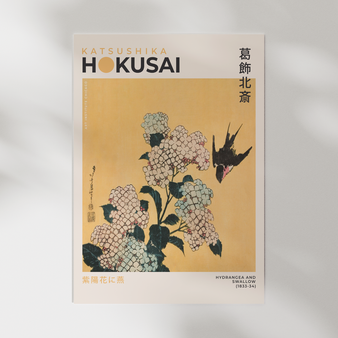 Hydrangea and Swallow by Katsushika Hokusai Poster