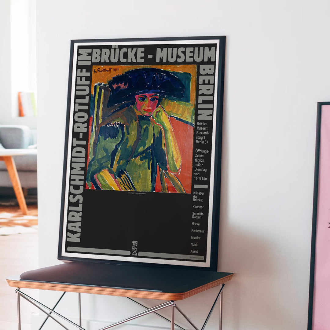 Karl Schmidt-Rottluff German Exhibition Poster featuring an abstract expressionist figure in dark blues and greens, framed poster.