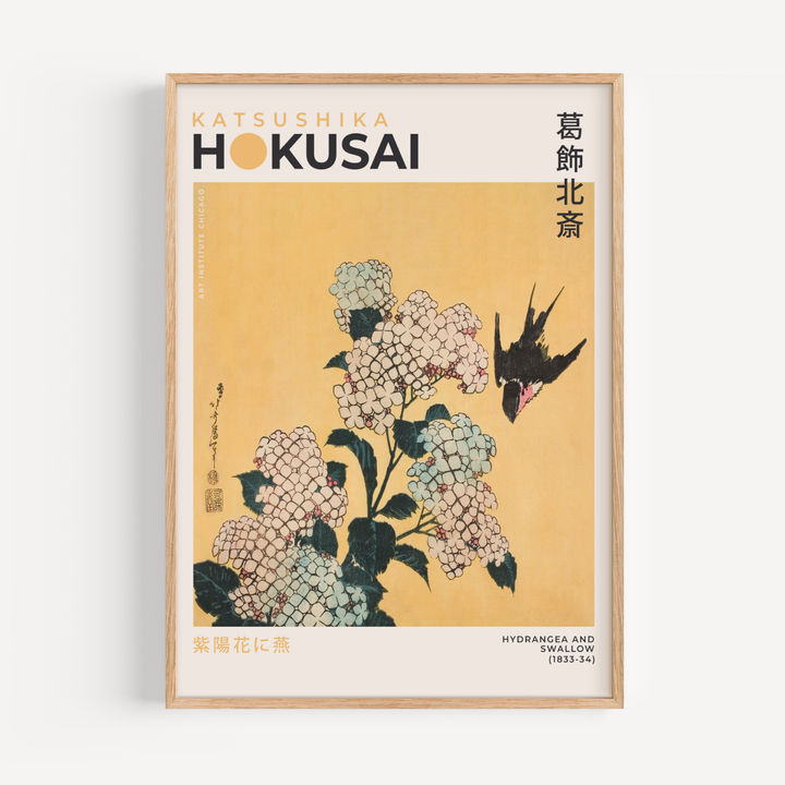 Hydrangea and Swallow by Katsushika Hokusai Poster