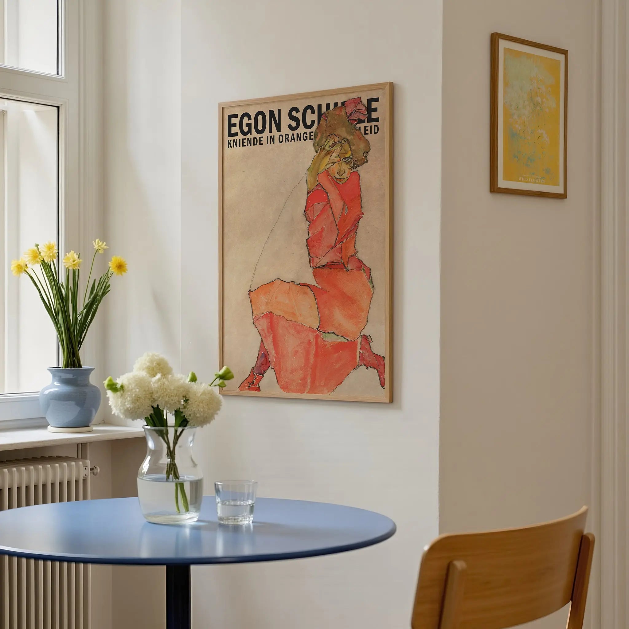 Kniende in Orange Rotem Kleid by Egon Schiele Poster – Poster Room