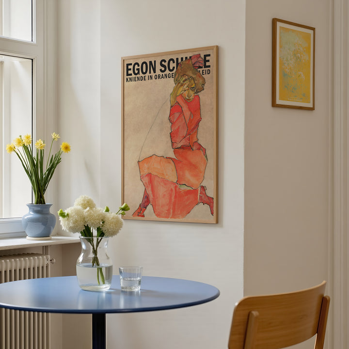 Kniende in Orange Rotem Kleid by Egon Schiele Poster