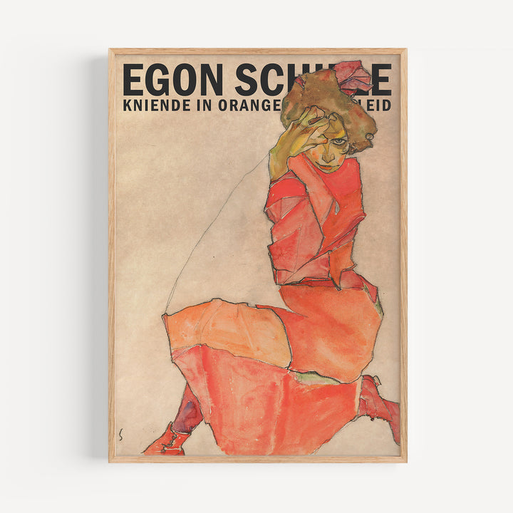 Kniende in Orange Rotem Kleid by Egon Schiele Poster