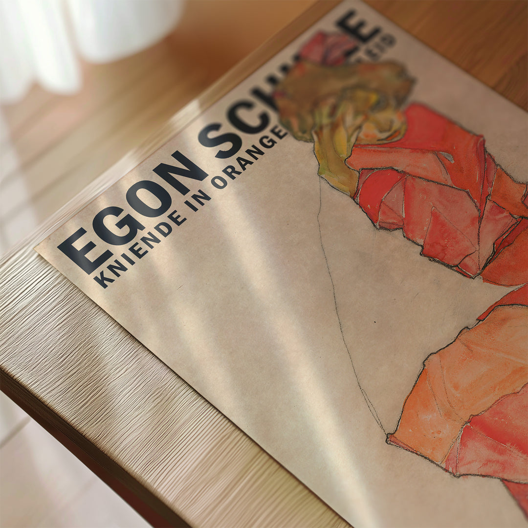Kniende in Orange Rotem Kleid by Egon Schiele Poster