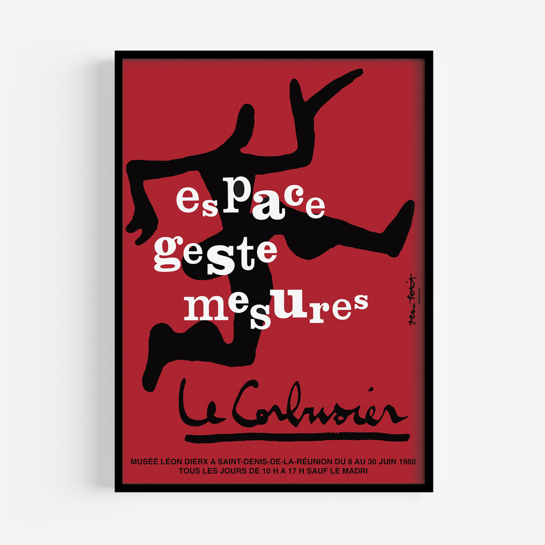 Le Corbusier Espace Geste Mesures Exhibition Poster minimalist red and black abstract wall art print