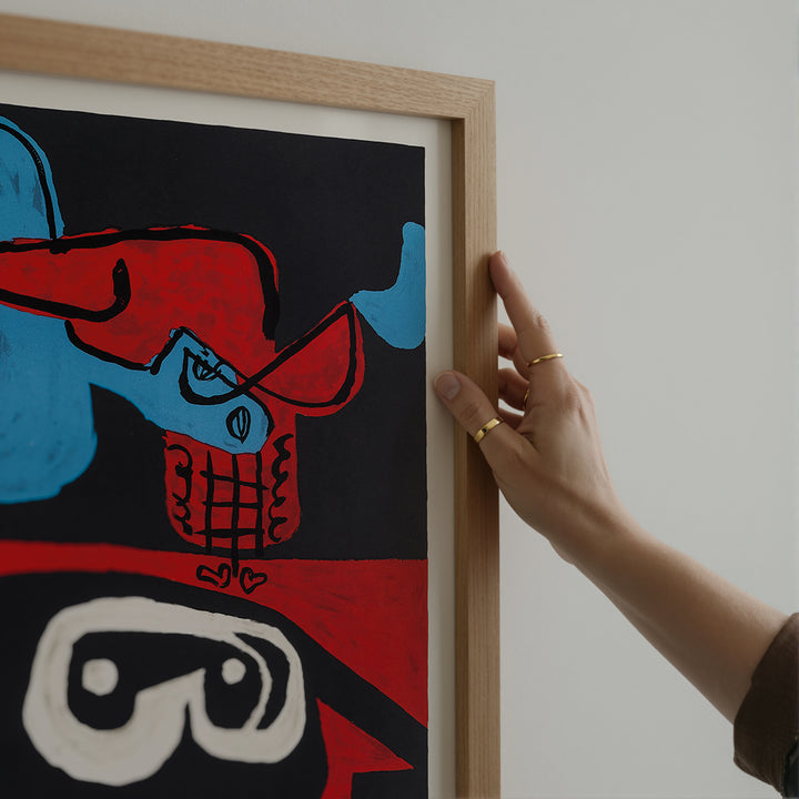 Le Corbusier Church of Chateau Felletin Creuse Exhibition Poster minimalist abstract art print in blue, red, black, and white colors