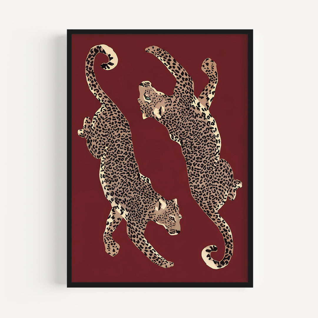 Leopards on Burgundy Poster