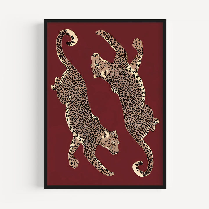 Leopards on Burgundy Poster