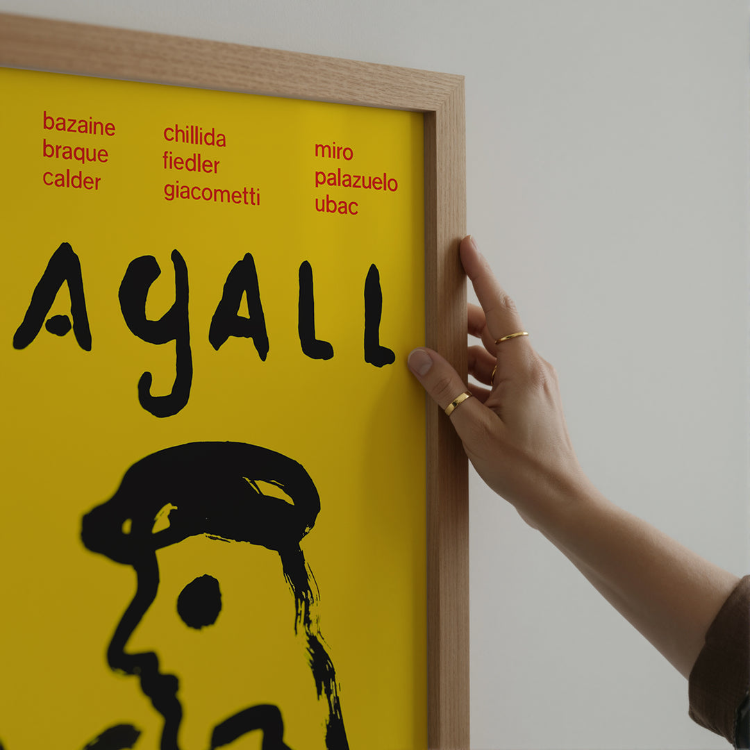 Marc Chagallin Zagreb Exhibition Poster with bold black abstract figure on bright yellow background art print