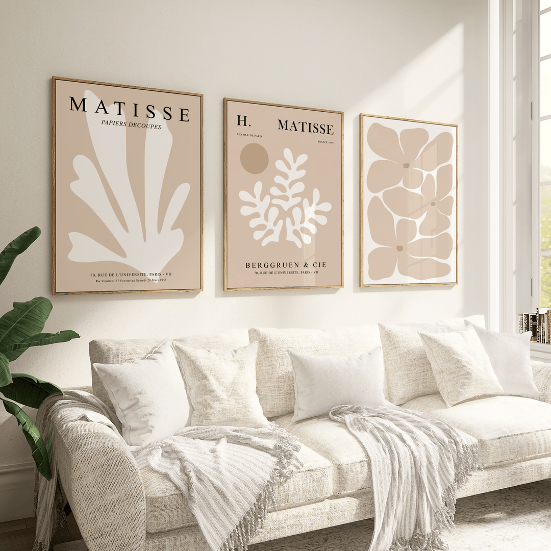 Matisse Flowers in Beige Poster Set of 3 - Poster Room