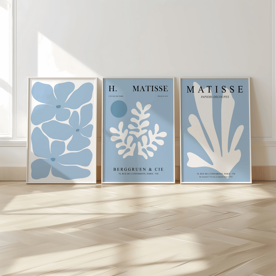 Matisse Flowers in Blue Poster set of 3 - Poster Room