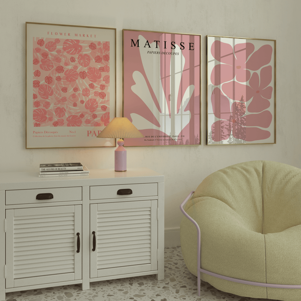 Matisse Flowers in Pink Poster Set of 3 - Poster Room