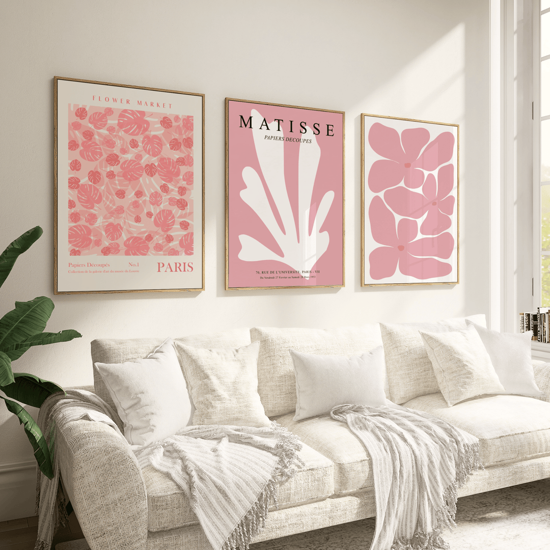 Matisse Flowers in Pink Poster Set of 3 - Poster Room